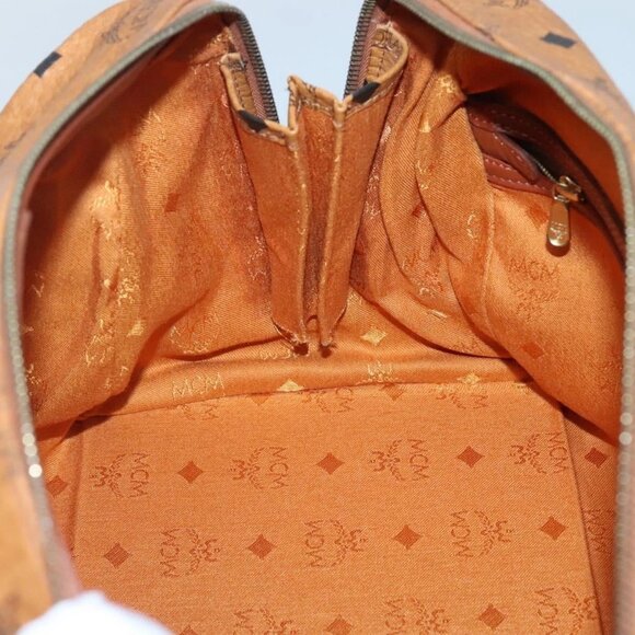 MCM Logogram Vicetos Boston Bag PVC Leather Brown Gold Auth 124167 - Picture 13 of 16